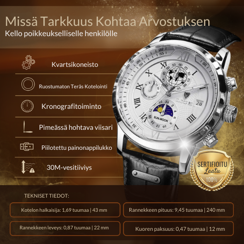 Premium Nahkahihnalla varustettu kronografikello