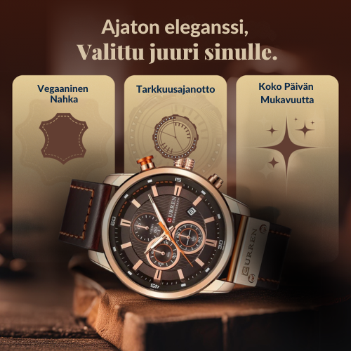 Elegantti kvartsikello nahkaremmin kanssa